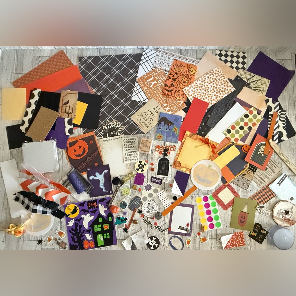 Junk Journal Ephemera Halloween Theme over 100 pieces includes small blank book